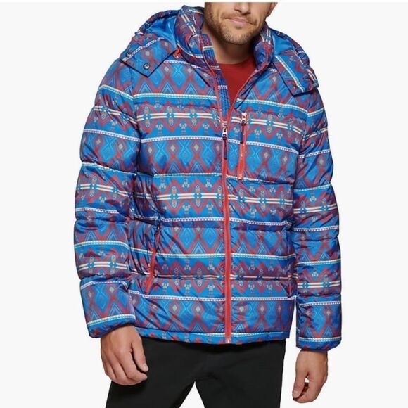 Club Room Mens Blue Water Resistant Hooded Winter Puffer Jacket Coat NWT - Picture 2 of 13